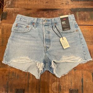 NEW Levi's Women's Distressed Light Blue Jean Shorts 501 28